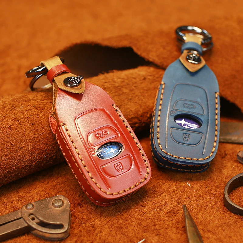 EASYANT leather retro car key for Subaru XV Forester Outback Legacy remote control case Crazy Horse