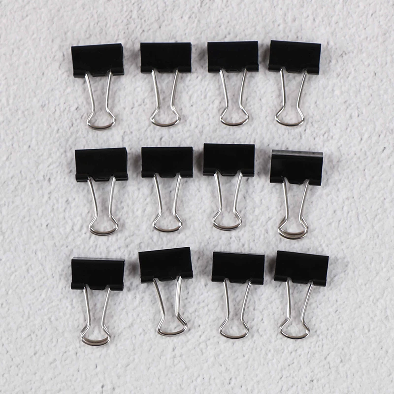 12pcs Black Metal Binder Clips Notes File Letter Paper Clip Photo Binding Accessories Office Supplies 19mm | Канцтовары для офиса