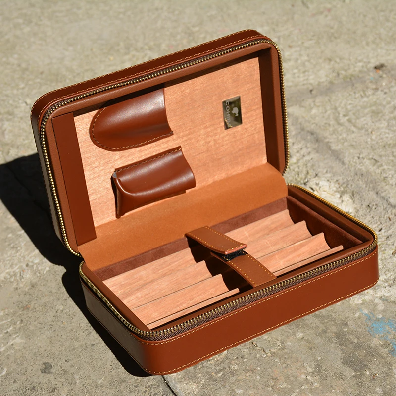 COHIBA кожа кедр выстроились путешествия портсигар чехол Humidor с резак зажигалка набор с увлажнителем для 4 сигар