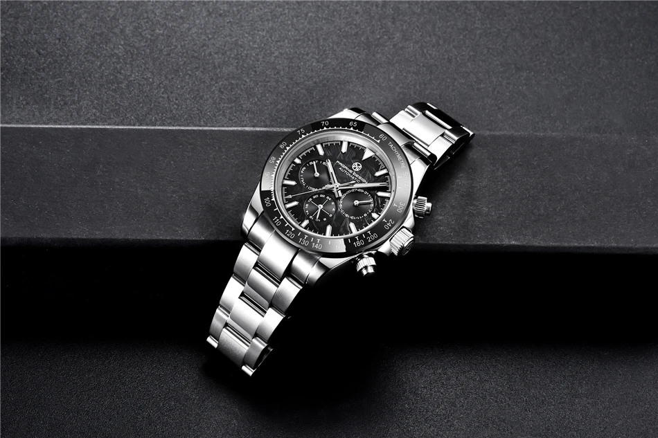 PAGRNE DESIGN Luxury Sapphire Glass Mechanical Watch Men's Sports Stainless Steel Automatic Waterproof Watch Reloj Hombre