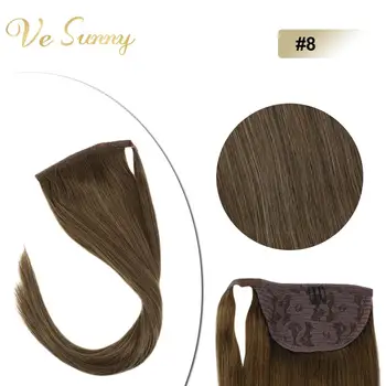 

VeSunny Ponytail Extensions Wrap Around Magic Tape 100% Human Hair Straight Light Brown #8 80g/set