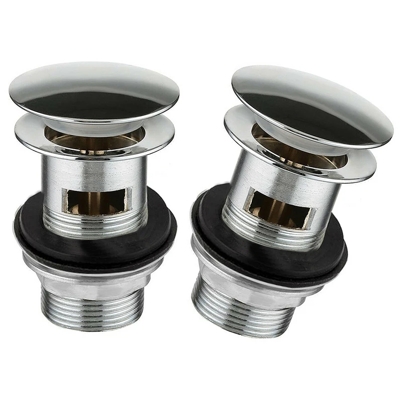 Bathroom Sink Stopper Tap Push Button Pop Up Waste Plug Slotted Drain Basin Slotted Chrome Click Clack Kitchen Bathtub Sinks