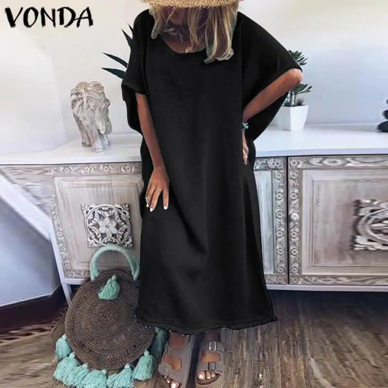VONDA белое черное платье короткий рукав сексуальный О-образным вырезом свободное платье женская одежда для вечеринки богемные пляжные Vestidos плюс размер 5XL
