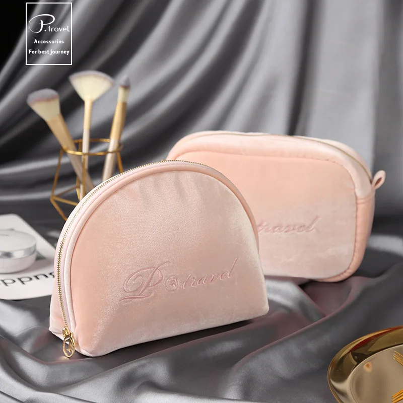 

New Velvet Cosmetic Travel Storage Bag Women Large Capacity Storage Organizer Travel Make Up Cosmetic Case