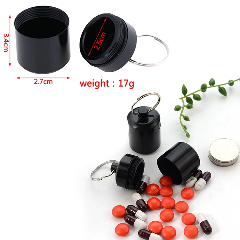 1PCS Mini Waterproof Empty Aluminum Alloy Pill Box Case Bottle Cache Drug Holder Container Keychain Medicine Box Health Care