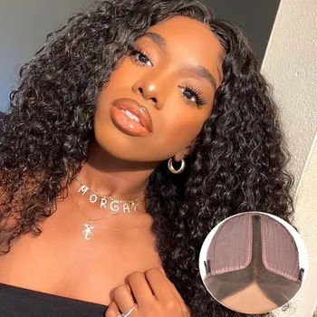 

Curly 13*1 T Part Lace Wigs For Black Woman Peruvian Remy 100% Human Hair 180 Density Glueless Natural Black Color