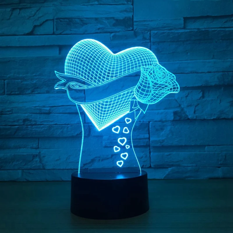 

Romantic Love Rose Flower 3D Led Night Light 7 Color Change Table Lamp Home Decor Bedside LED Lamp