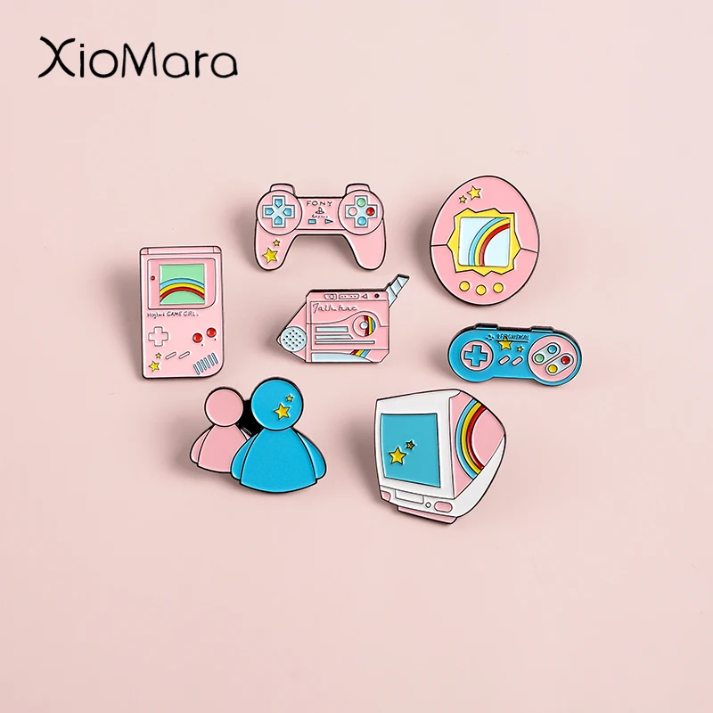 

Classical Electronic Equipment Enamel Pins Pink Retro 90's Handheld Game Machine Computer Monitor Window Icon Brooches Lapel Pin