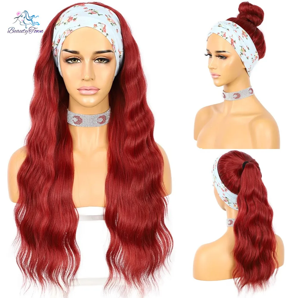 Long Body Wavy Headband Wig Red Color for Women Daily Wedding Party Travel Holidays Glueless 2 Free Bands as Gift | Шиньоны и парики
