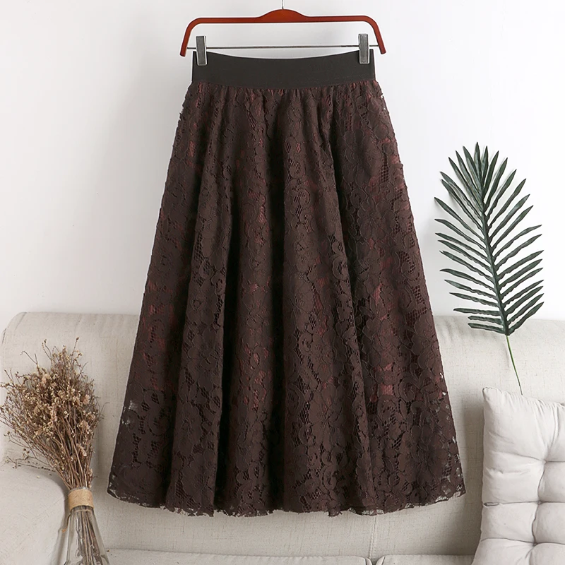 skorts for women 2020 autumn and winter new retro style Fashion Long Lace Openwork Skirt Lady Dating Clothes Pleated Free Size Tulle Maxi Skirts long skirts