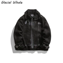 

GlacialWhale Mens Fleece Lamb wool coat Men Winter New Hip Hop Windbreakers Coat Male Streetwear Keep Warm Black Jackets For Men