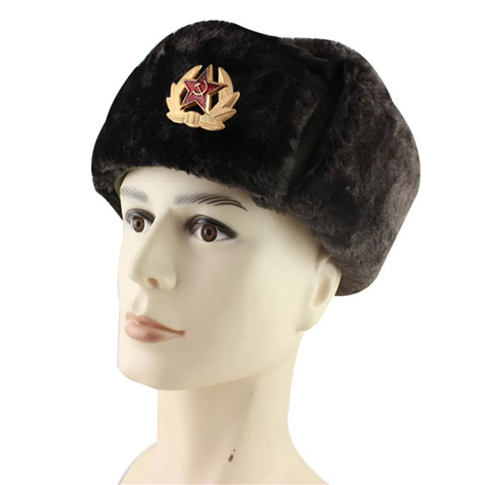 Русская армейская шапка с защитой ушей теплая имитацией меха зимняя мужская