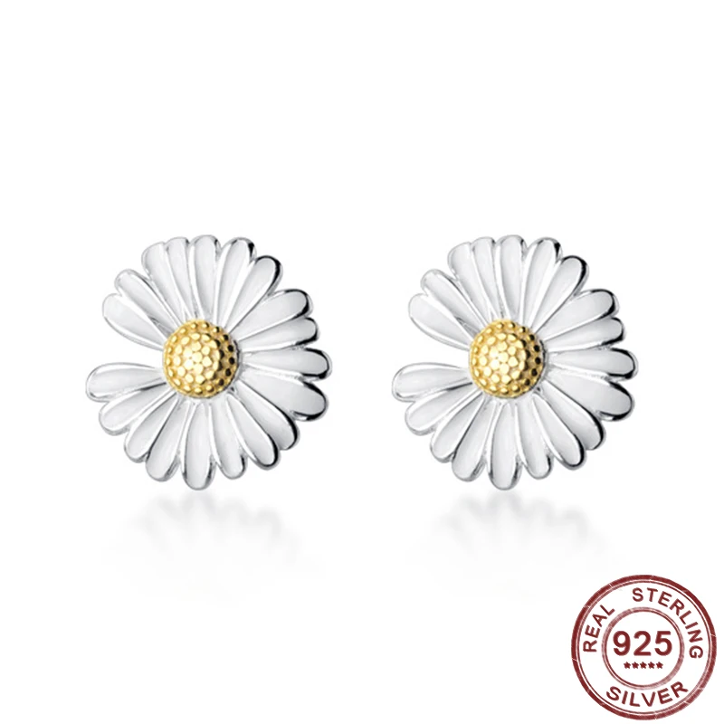 

Fashion 100% 925 Sterling Silver Earrings Daisy Flower Stud Earrings Women Sterling Silver Jewelry in White Gold Color Plated