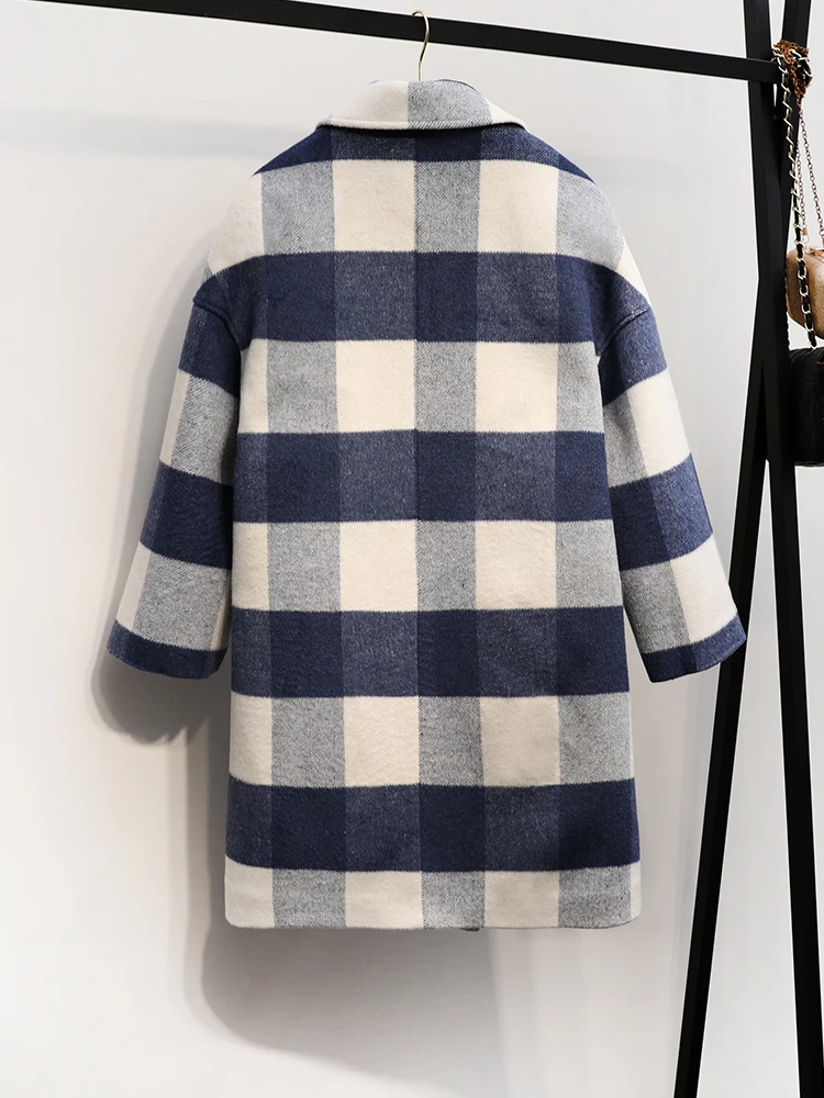 Autumn Women Coats New Large size Medium Long Lattice Loose Cardigan Hairy Jacket Winter Fashion Overcoat Female SS749