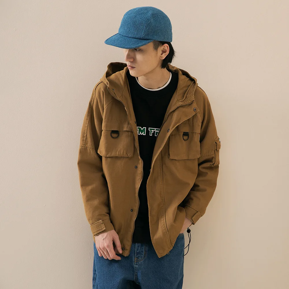 

City Where the Product 2019 Japanese-style Popular Brand Loose-Fit Industrial Retro Stereo Bag Hooded Tooling Jacket
