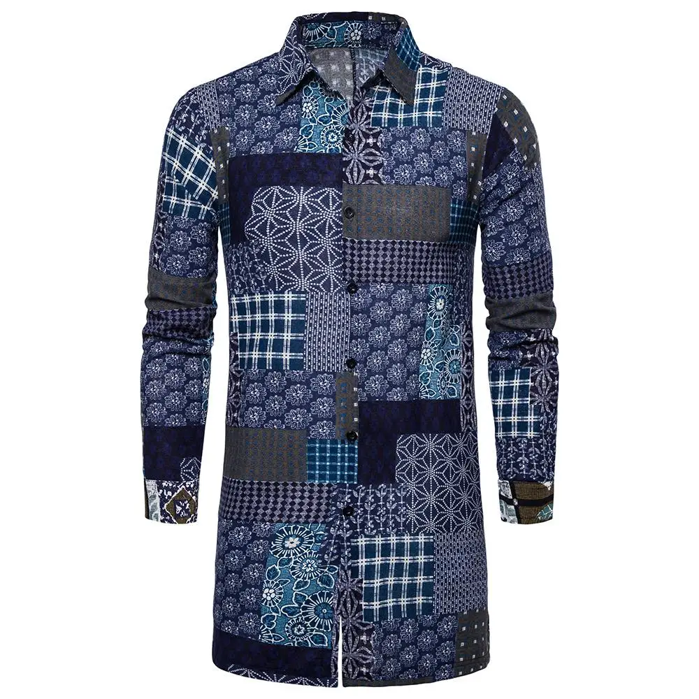 

Social Linen Shirts Men Floral Medium and Long style Mens Long sleeve Shirt Casual Blouse Men Multicolor