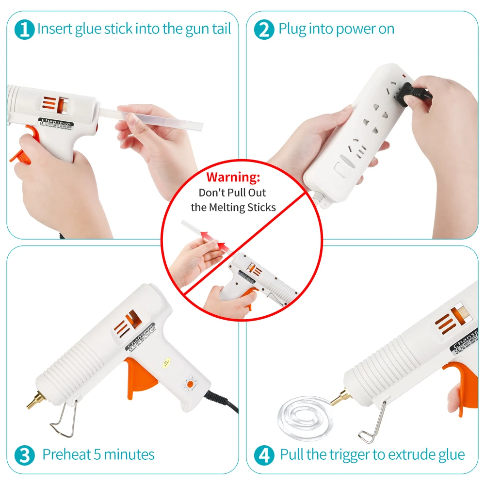 Chanseon 150W EU/US Hot Melt Glue Gun Smart Adjustable Temperature  Copper Nozzle Heater Muzzle Diameter 11mm Craft  Repair Tool 6