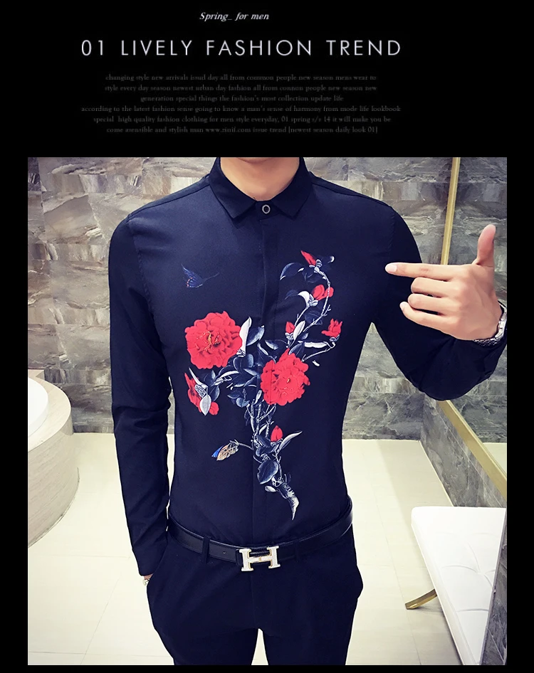 Горячая новинка Мужская рубашка Camisa Masculina с длинным рукавом мужская рубашка из хлопка с принтом Облегающая рубашка Уличная Повседневная рубашка