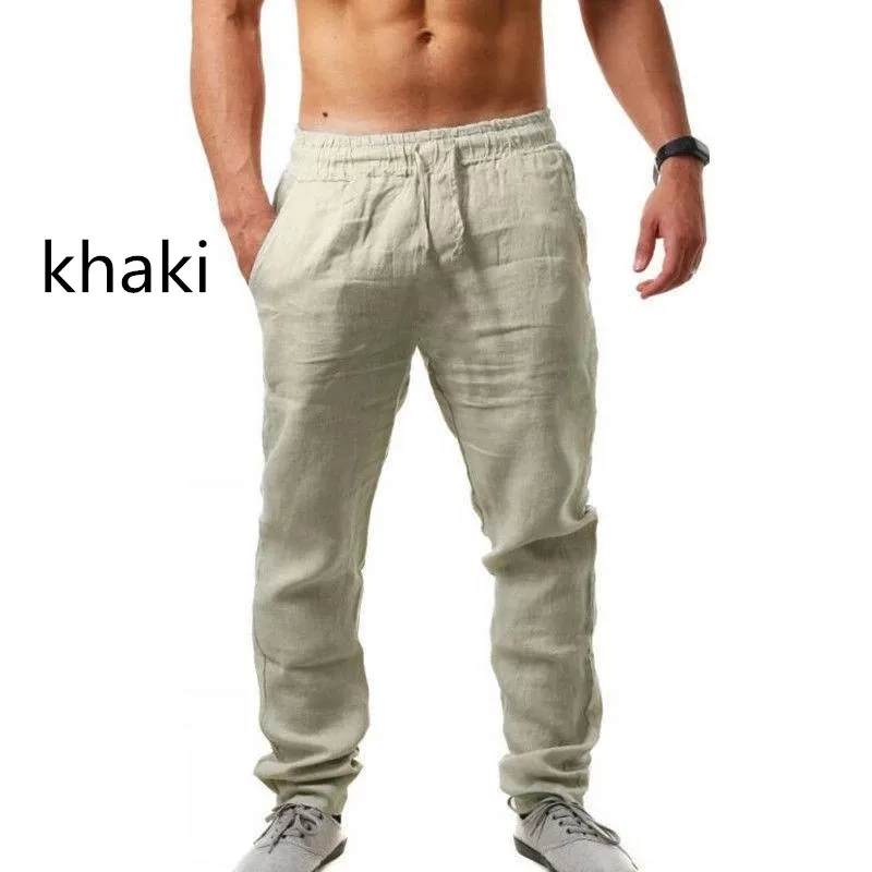 

Autumn Men's Cotton Linen Harem Pants Male Summer Breathable Solid Color Linen Trousers Fitness Quick drying pants Streetwear