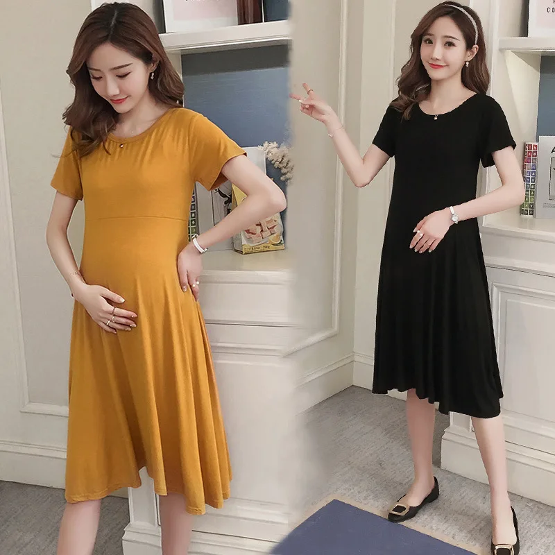 

Maternity Clothes 2019 Summer New Style Korean-style Fashion Modal Mid-length Pregnant Women Dress