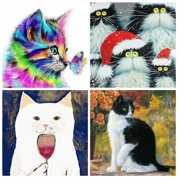 

Paintmake cartoon color animal DIY Paint By Numbers No Frame Cat oil Painting On Canvas cat For Home Room decor Wall Art gifts