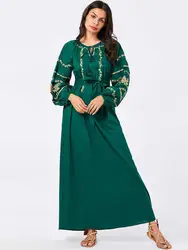 Модное достойное и удобное женское платье зеленое вышитое кружевное свободное мусульманское повседневное женское платье большого размера
