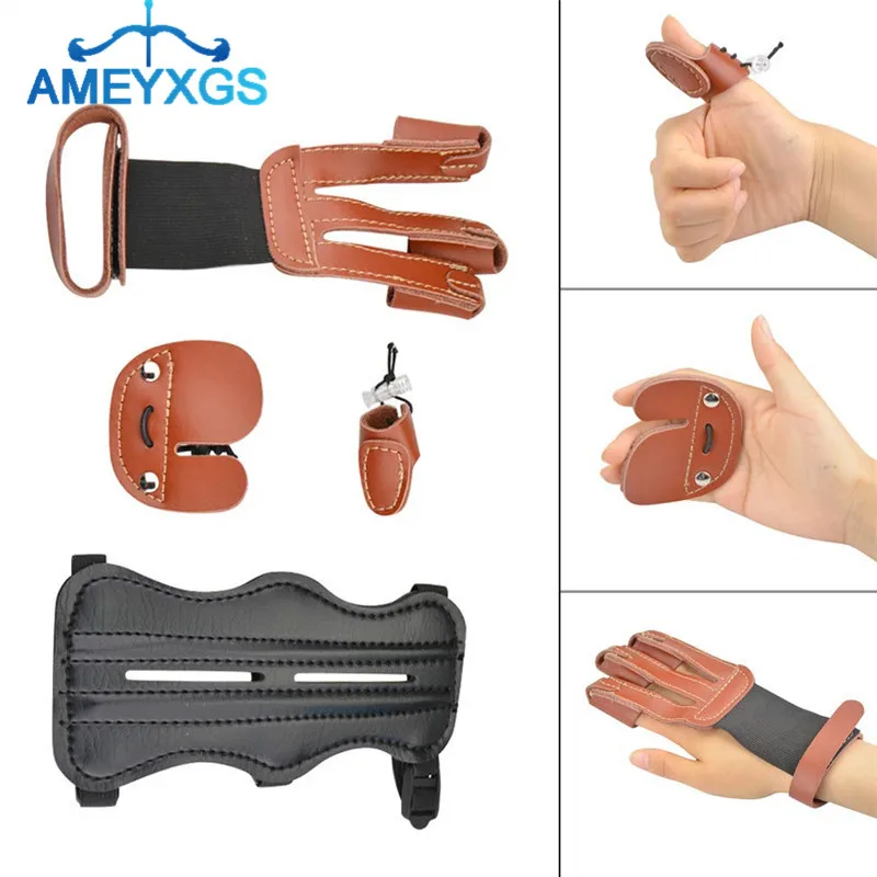 Archery Arm Guard Protector Finger Tab Forearm Gear Leather Bow Hunting Target 
