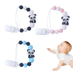 Симпатичная силиконовая Детская Соска с цепочкой и мультяшной пандой для младенцев и новорожденных