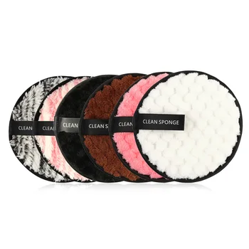 

6pcs Microfiber Reusable Compression Pad Skin Care Remove Makeup Double Sides Facial Cleaning Travel Round Powder Puff Washing