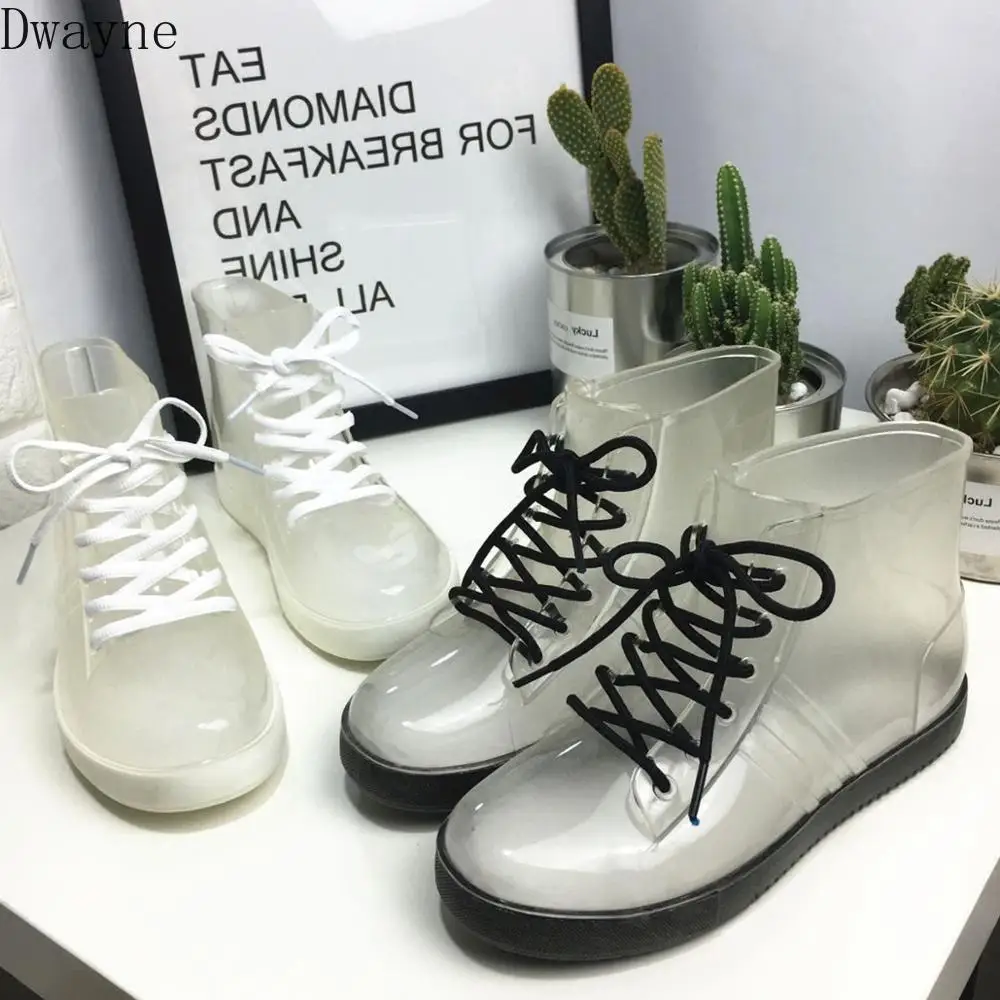 

2019 new Harajuku style transparent rain boots students wild round head lace-up booties