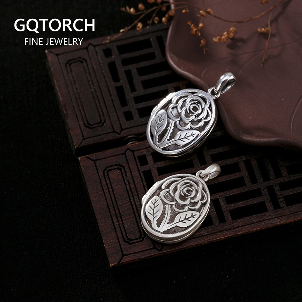 Настоящее серебро 925 пробы фото коробка кулон для женщин полые розы цветы