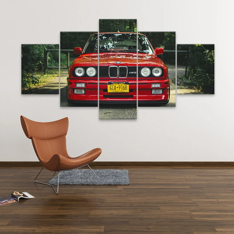 

No Framed Canvas 5Pcs Retro M3 Red Sports Car Posters Wall Art Pictures Decoration Home Decor for Living Room Paintings