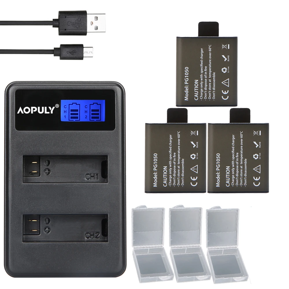Аккумулятор SJCAM PG1050 + аккумулятор sj 4000 5000 6000 dual USB зарядное устройство для камеры