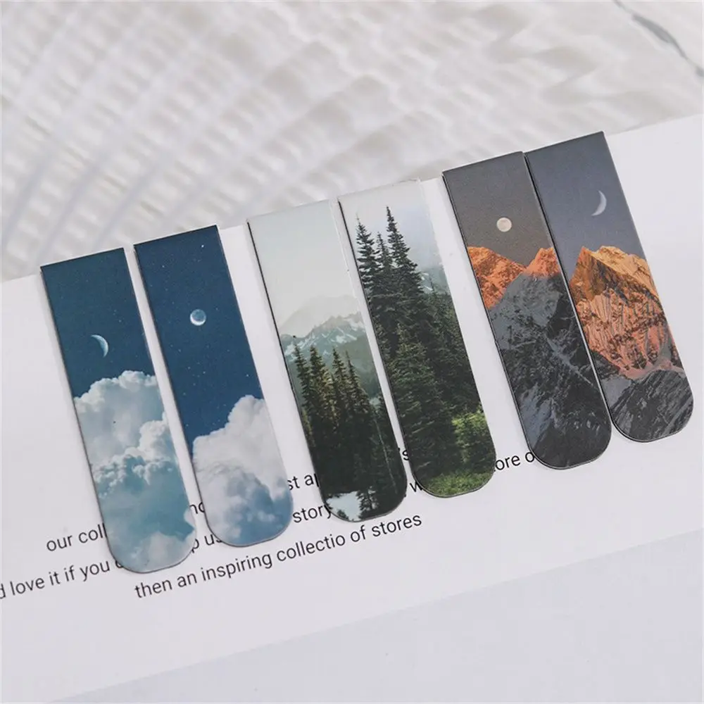 2pcs Book Mark Page Markers Magnet Stationery Magnetic Bookmarks Nature Scenery Page Clip School Office Reading