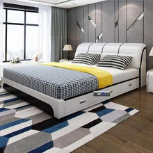 Современная Европейская кровать из массива дерева модная резная кожаная французская мебель для спальни hp004