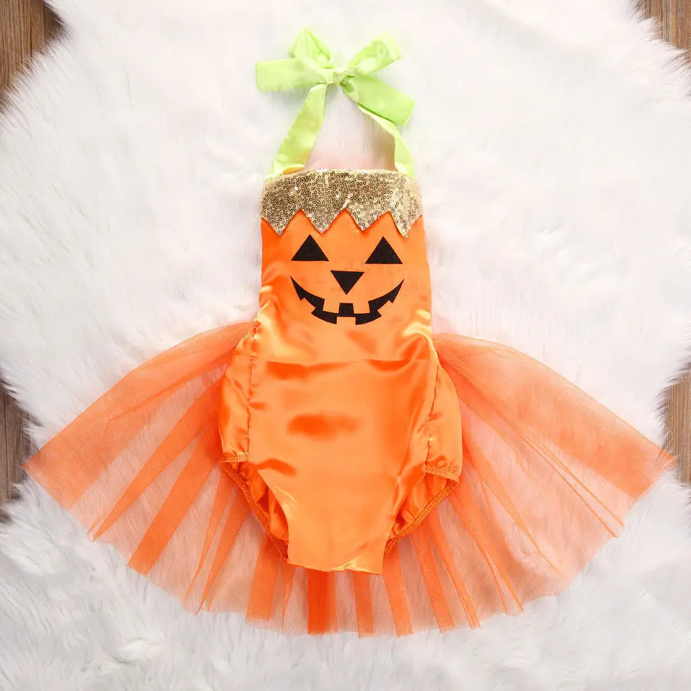

Halloween Pumpkin Newborn Baby Girls Halloween Costume Romper Ruffles Fancy Tutu Sleeveless Dress Party Clothes Outfits Cute