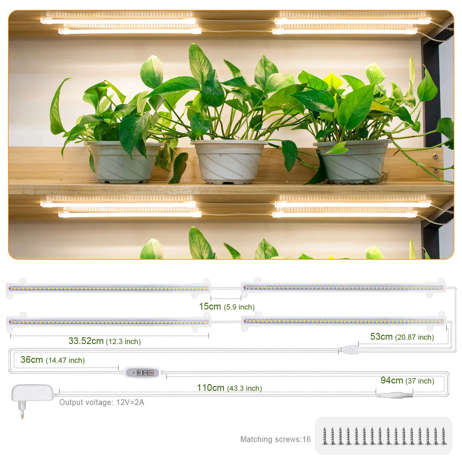 식물용 LED 성장 조명 스트립, 풀 스펙트럼 타이머, 따뜻한 흰색 LED 바, 식물 램프, 식물 램프, 성장 텐트, 전원 어댑터 포함