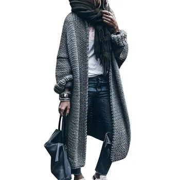 

Full Length Traveling Warm Front Open Daily Women Coat Soft Long Sleeve Autumn Winter Thickened Loose Fit Solid Casual Knitting