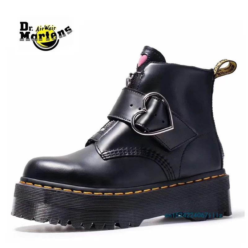 Dr.Martens botas con hebilla de corazón para mujer, zapatos planos de tacón  grueso con cremallera y plataforma, de cuero genuino, estilo Doc  Martin|Botas a media pantorrilla| - AliExpress