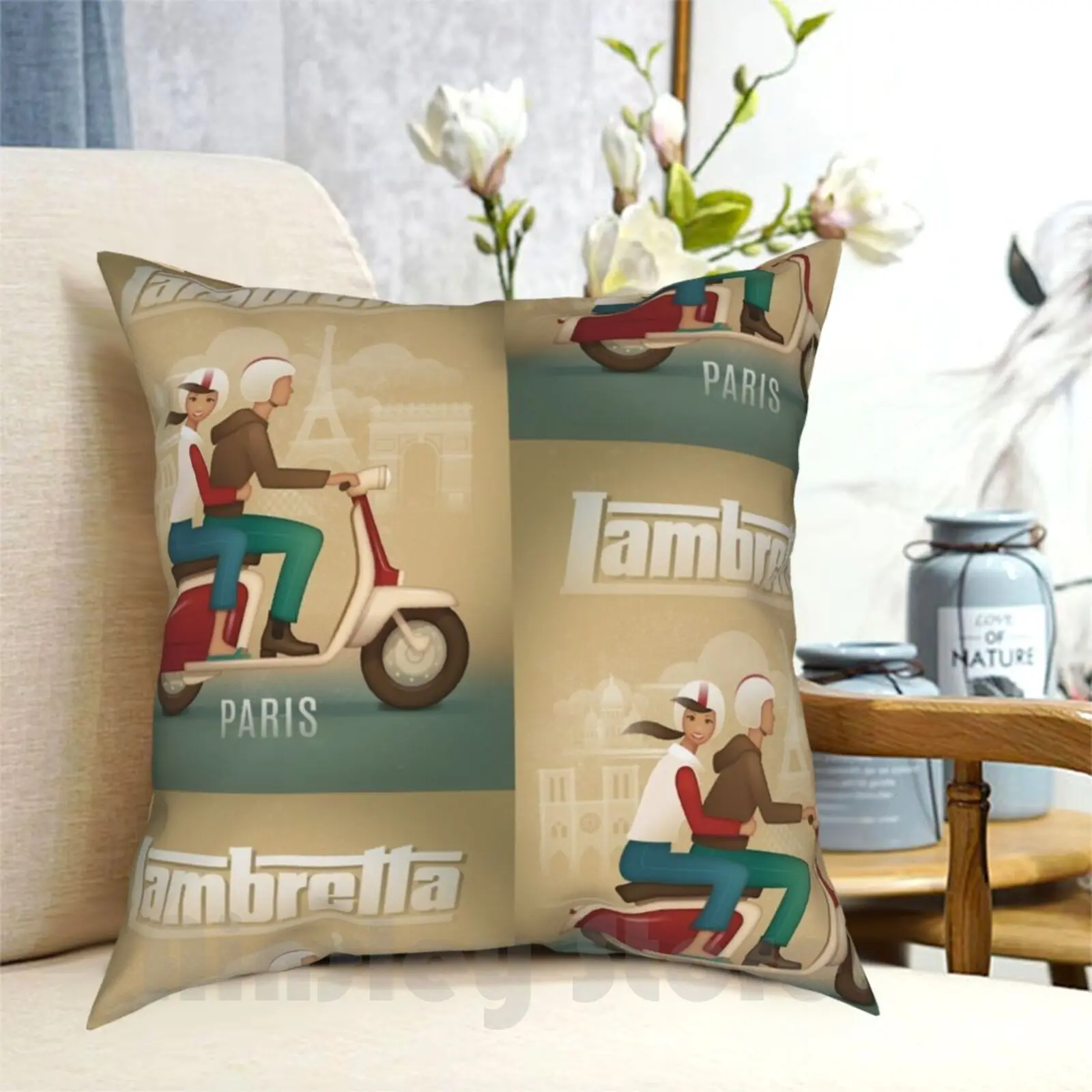 Federa Per Cuscino Per Scooter In Lambretta Retrò Stampata Per La Casa Morbida Fodera Per Cuscino Fai Da Te Retro Scooter In Lambretta Verde Marrone P