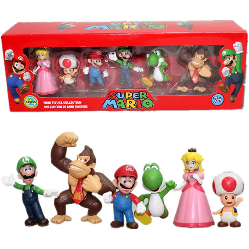 6Pcs/set Super Mario Figures Set PVC Luigi Donkey Bros Dolls Collection Model Toys For Children Christmas Gift | Игрушки и хобби