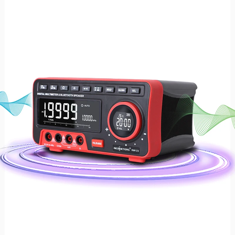 

RICHMETERS RM123 Digital Multimeter 19999 voltmeter Tester probes 1.2M Blue tooth Speaker Auto-Ranging Analog Bar ammeter