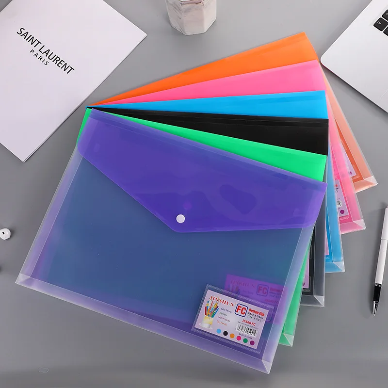 6 Pack Poly Envelopes Document Folder Snap Button Project Pockets Clear Plastic Folders With Lable Pocket FC Letter Size Ofiice