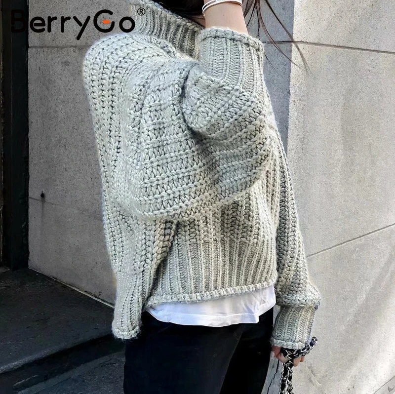 BerryGo водолазка однотонный пуловер свитер для женщин Осень зима рукав летучая