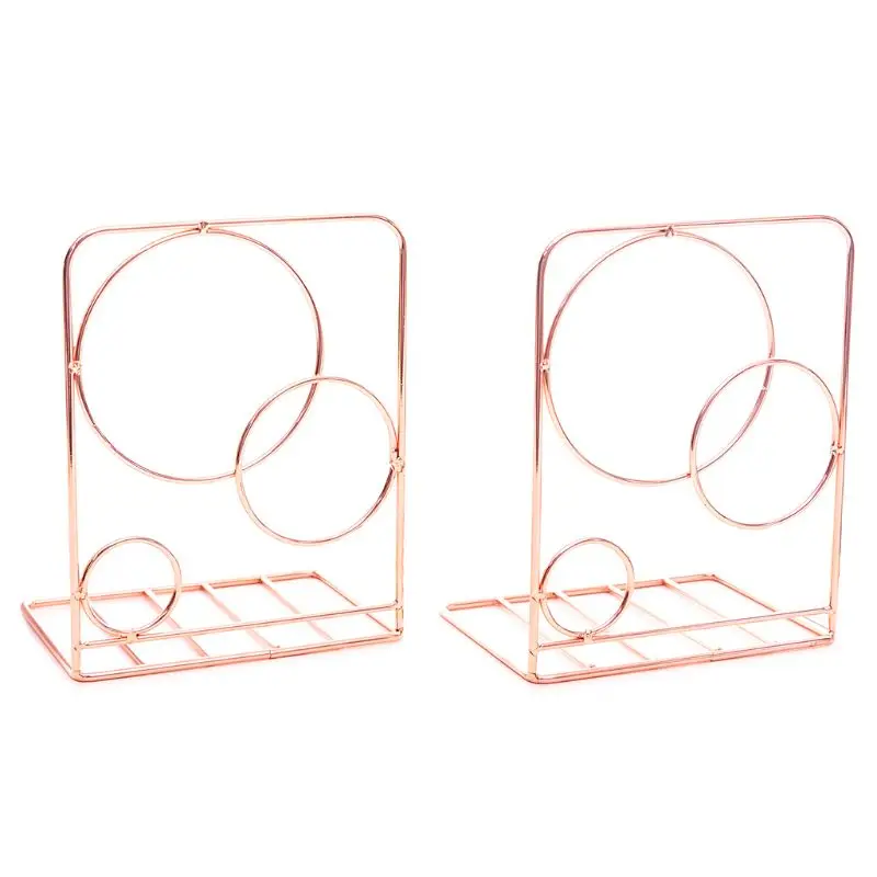 

2pcs Round Metal Desktop Bookends Book Ends Support Stand Holder Shelf Bookrack