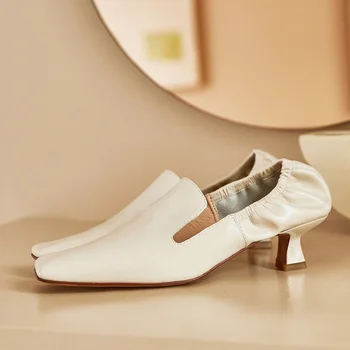 

brand fashion women pumps new elegant sqare toe high heels casual party office lady shoes soft cow leather pumps shoes woman