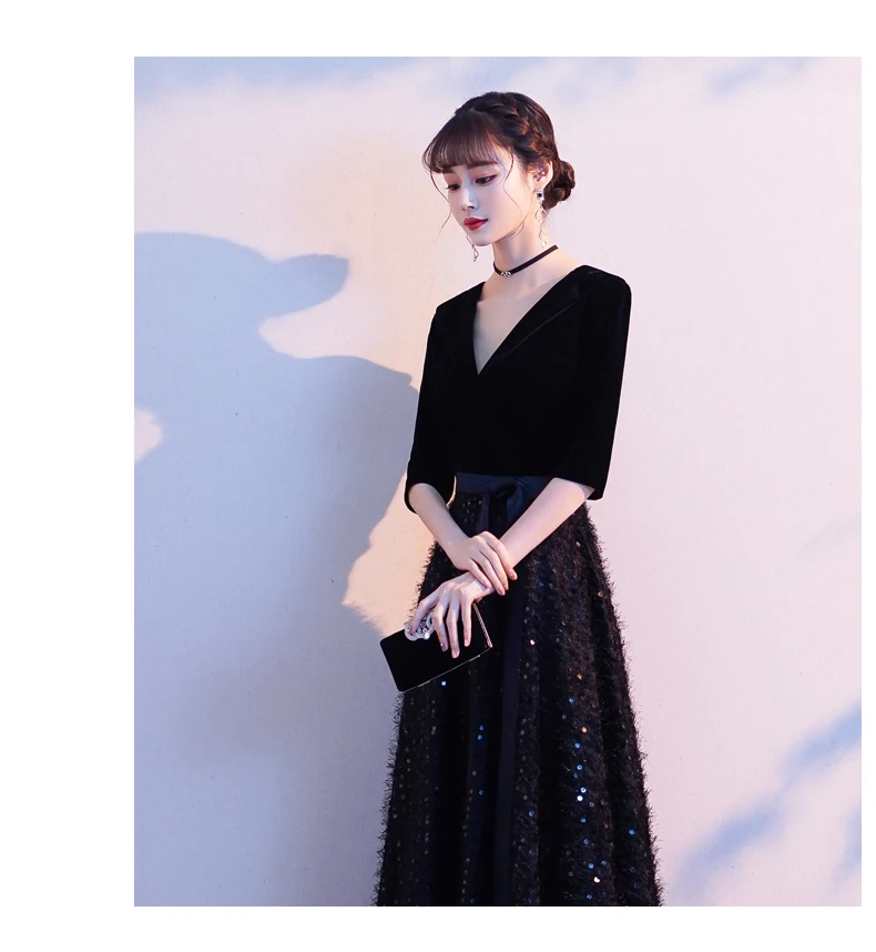 Wei yin AE0357 Платье De Soiree элегантное вечернее платье с коротким рукавом длинное торжественное платье вечернее платье Черное вечернее платье с v-образным вырезом Платья для вечеринок