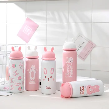 

Portable Stainless Steel Rabbit Insulation Cute Water Bottle Sweet Lovely Pink Leak-Proof Vacuum Flasks Portable Thermos Gift