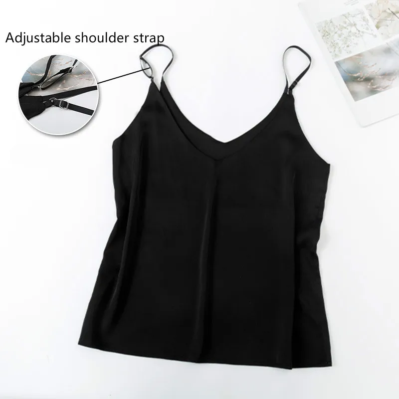 Women's basic Silk satin touch suspender vest  solid color with sexy suspender V-neck and outer top sleep camisole Tanks & Camis