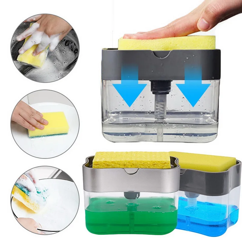 Soap Dispenser Sponge Pump Caddy & Dishwashing Kitchen Gloves Cleaning Gloves 